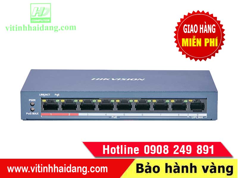 Switch PoE HIKVISION DS-3E0109P-E 8 Port 10/100Mbps Cấp Nguồn PoE 58W Lên Đến 250m